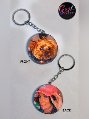 Personalized  keychains on a 2 inch wood piece. New send me a picture cool gifts